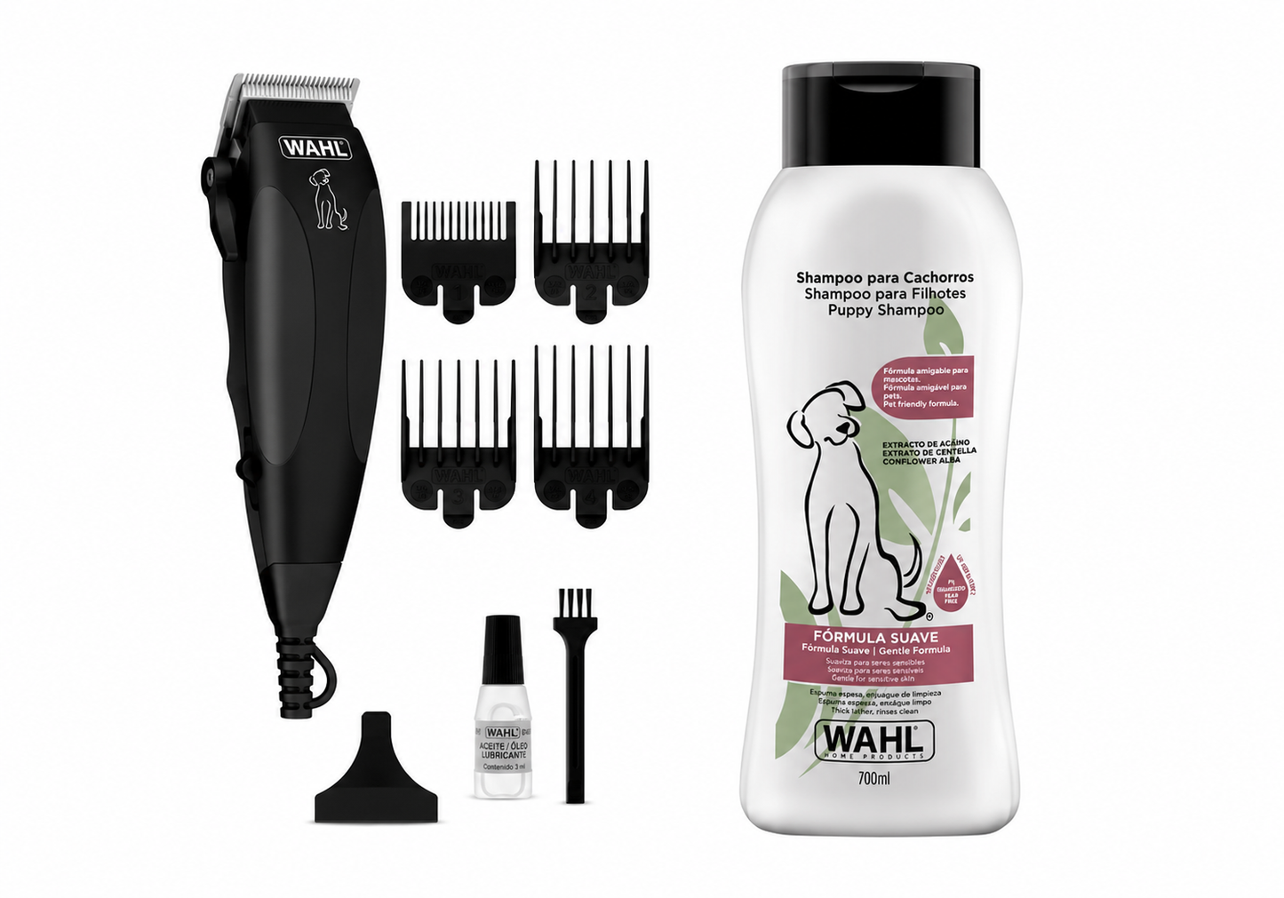 Combo Wahl Cortadora Pet Clipper Kit 9 Piezas 09653-718 + Shampoo para Cachorros Fórmula Suave